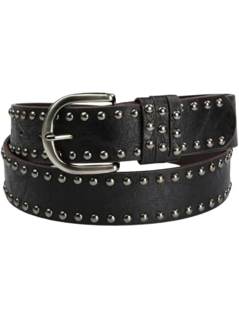 Stylish Women's Studded Leather Belt with Rivets for Jeans & Dresses, Silver